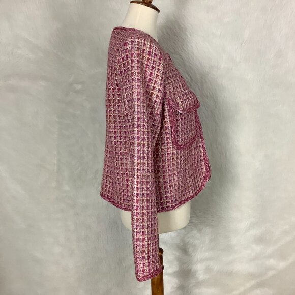 By Anthropologie Pink Wool Blend Slim Tweed Blazer Jacket 2 - Picture 5 of 8